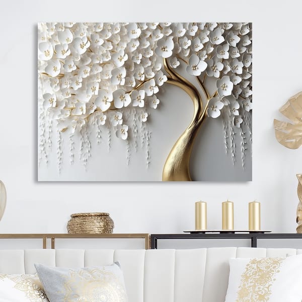 Designart "White Orchid Tree Garden Of Branches IV" Tree Floral Metal